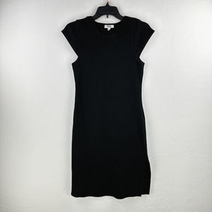 BB Dakota Steve Madden Dress Women's L Black Cap Sleeve Bodycon Ribbed Side Slit